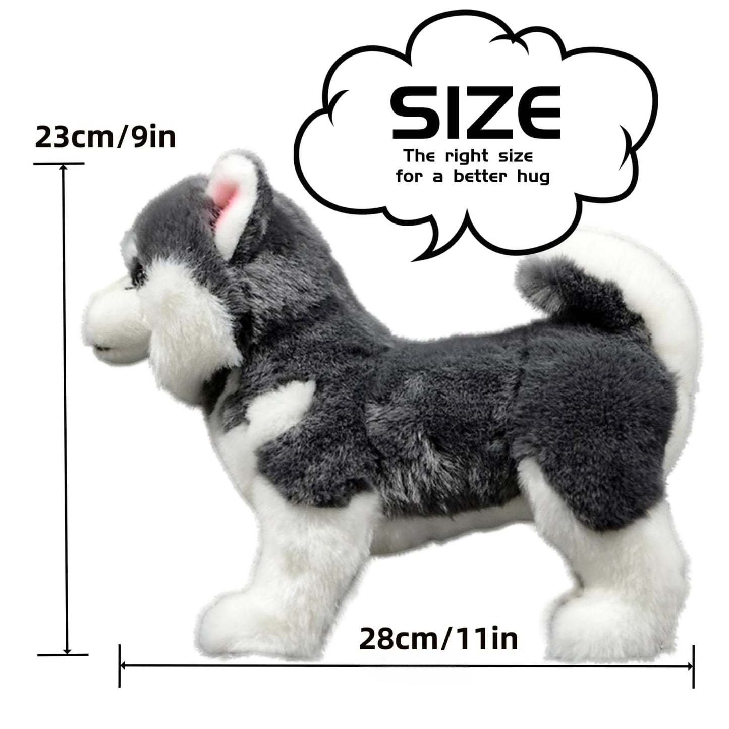 FRANKIEZHOU Lifelike Husky Plush Toy — 11-inch Gray Alaskan Malamute Stuffed Animal