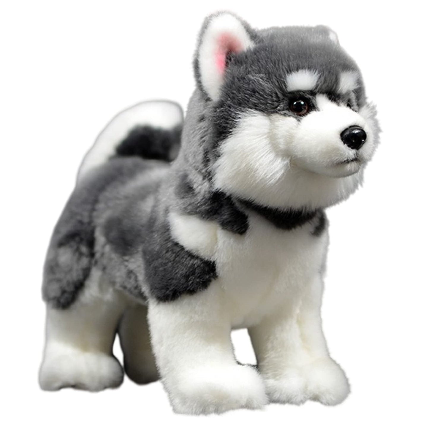 FRANKIEZHOU Lifelike Husky Plush Toy — 11-inch Gray Alaskan Malamute Stuffed Animal