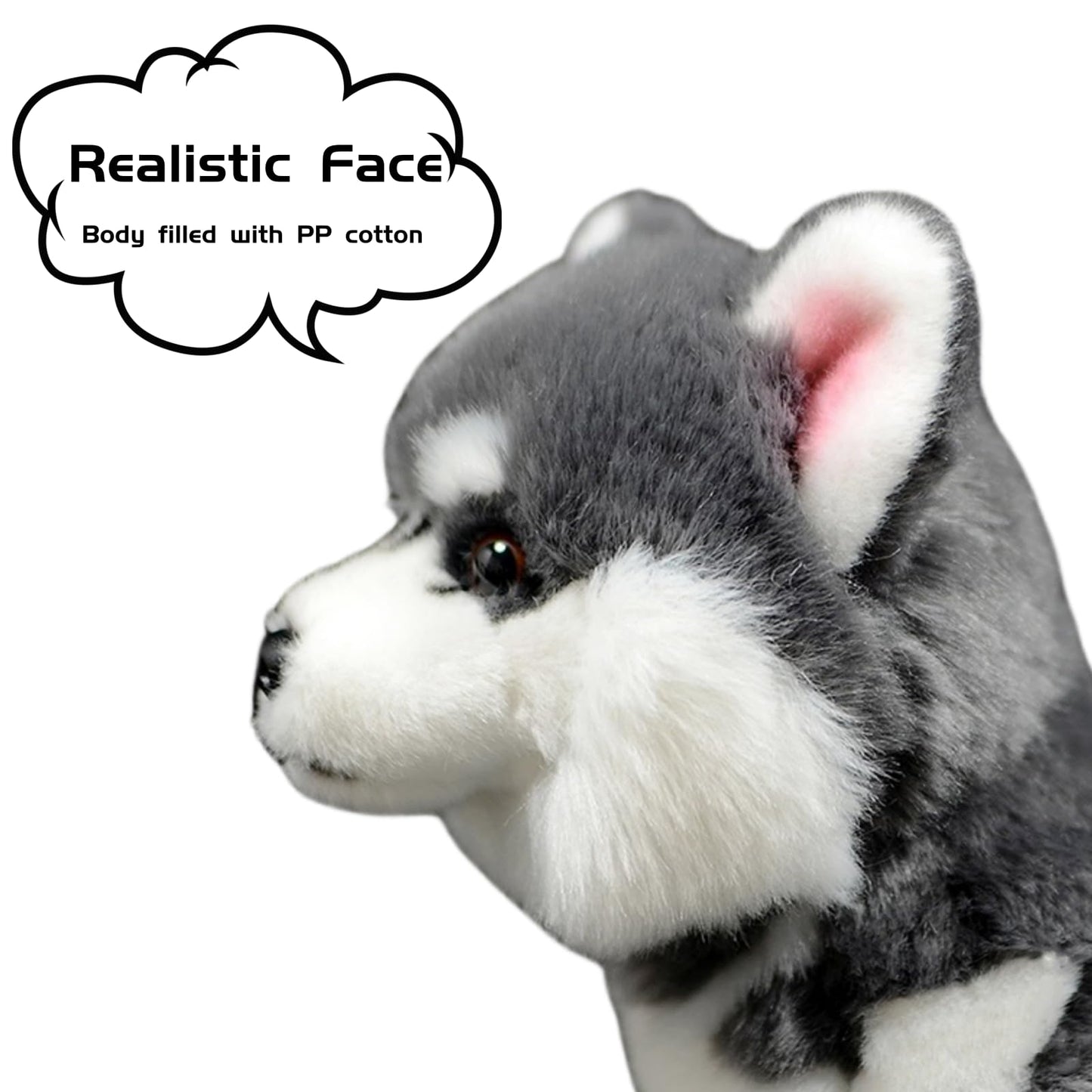 FRANKIEZHOU Lifelike Husky Plush Toy — 11-inch Gray Alaskan Malamute Stuffed Animal