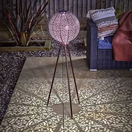 Free Standing Tripod Solar Powered Lantern Large Silhouette Effect Damasque