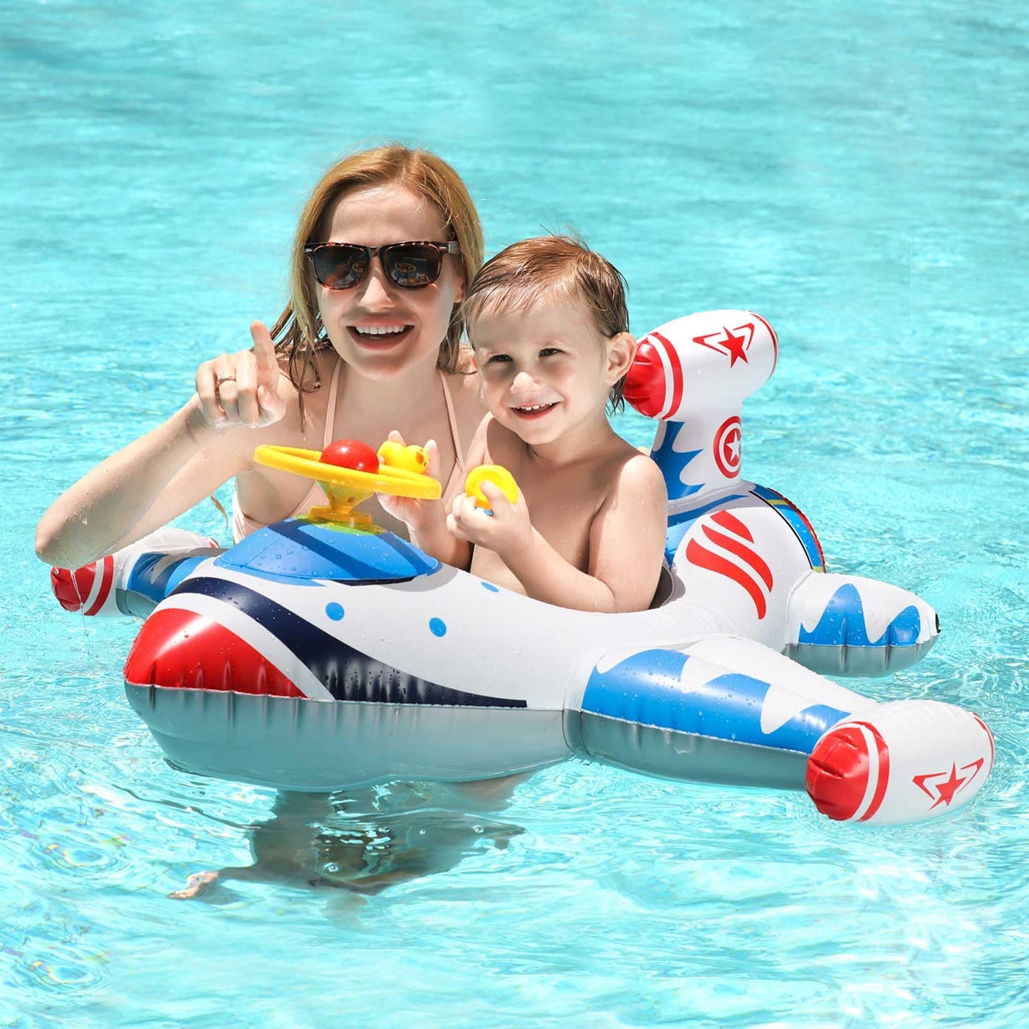 Free Swimming Baby Swimbobo Toddler Pool Float — White Airplane Ride-On for Kids 1–4