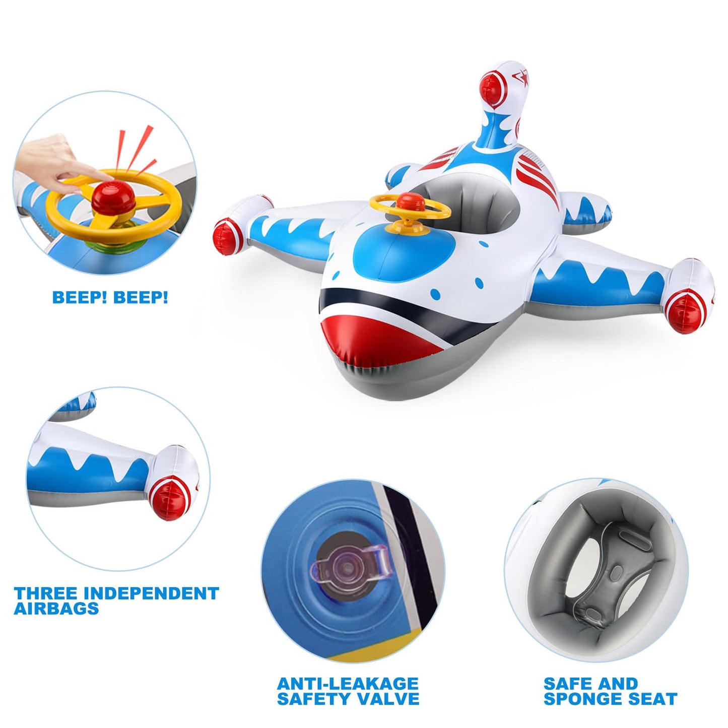 Free Swimming Baby Swimbobo Toddler Pool Float — White Airplane Ride-On for Kids 1–4