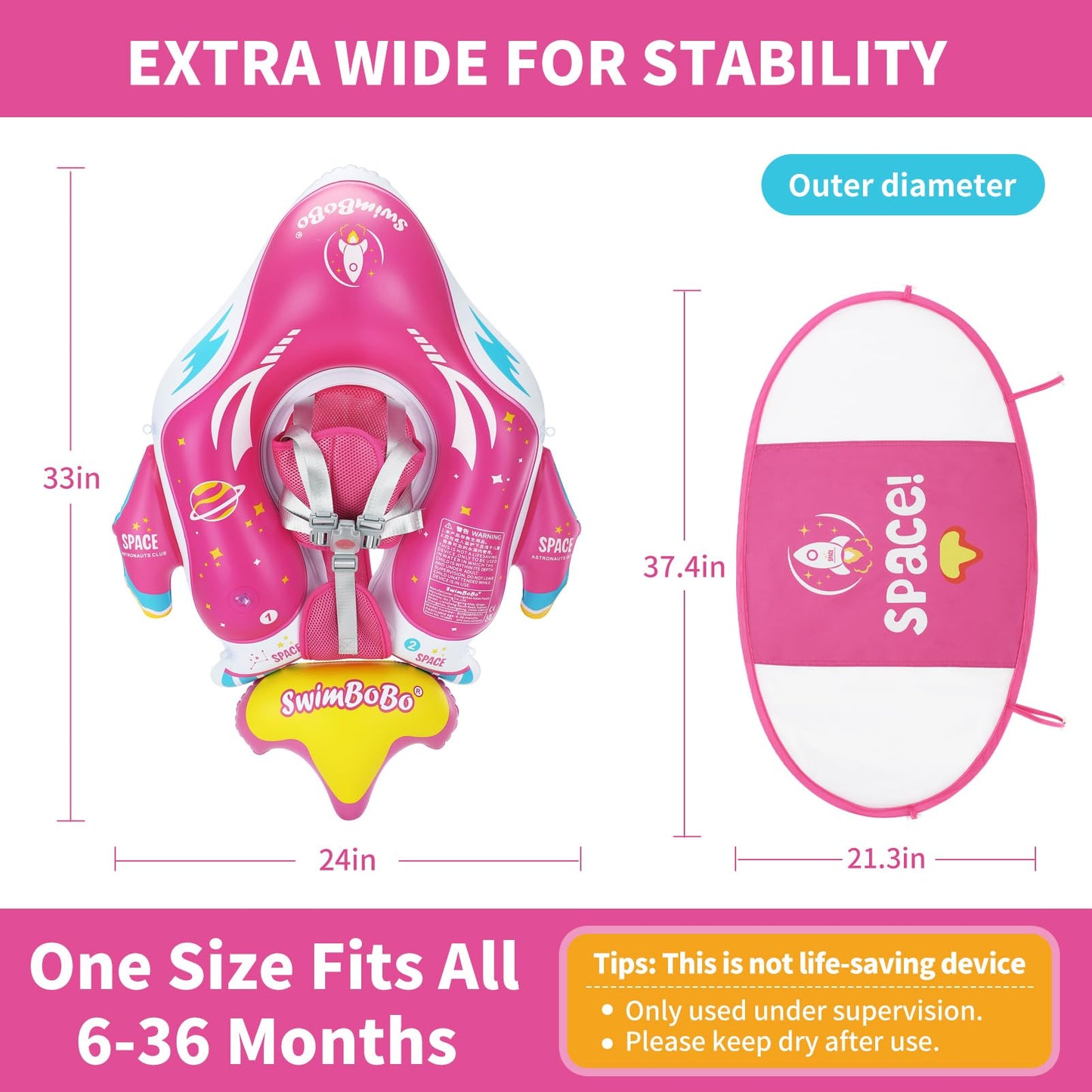 Free Swimming Baby Swimbobo SpaceShip Infant Pool Float with Canopy – Red, Large