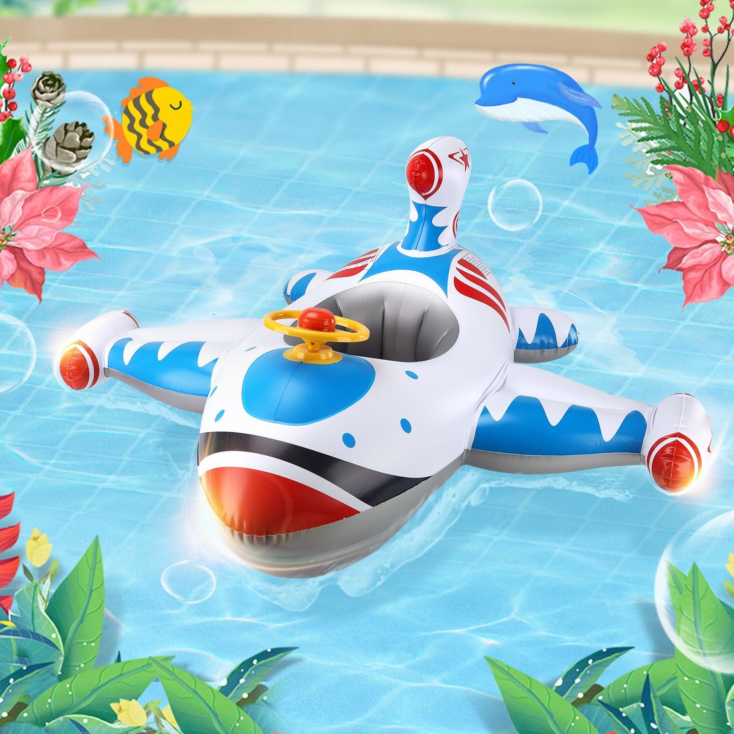 Free Swimming Baby Swimbobo Toddler Pool Float — White Airplane Ride-On for Kids 1–4