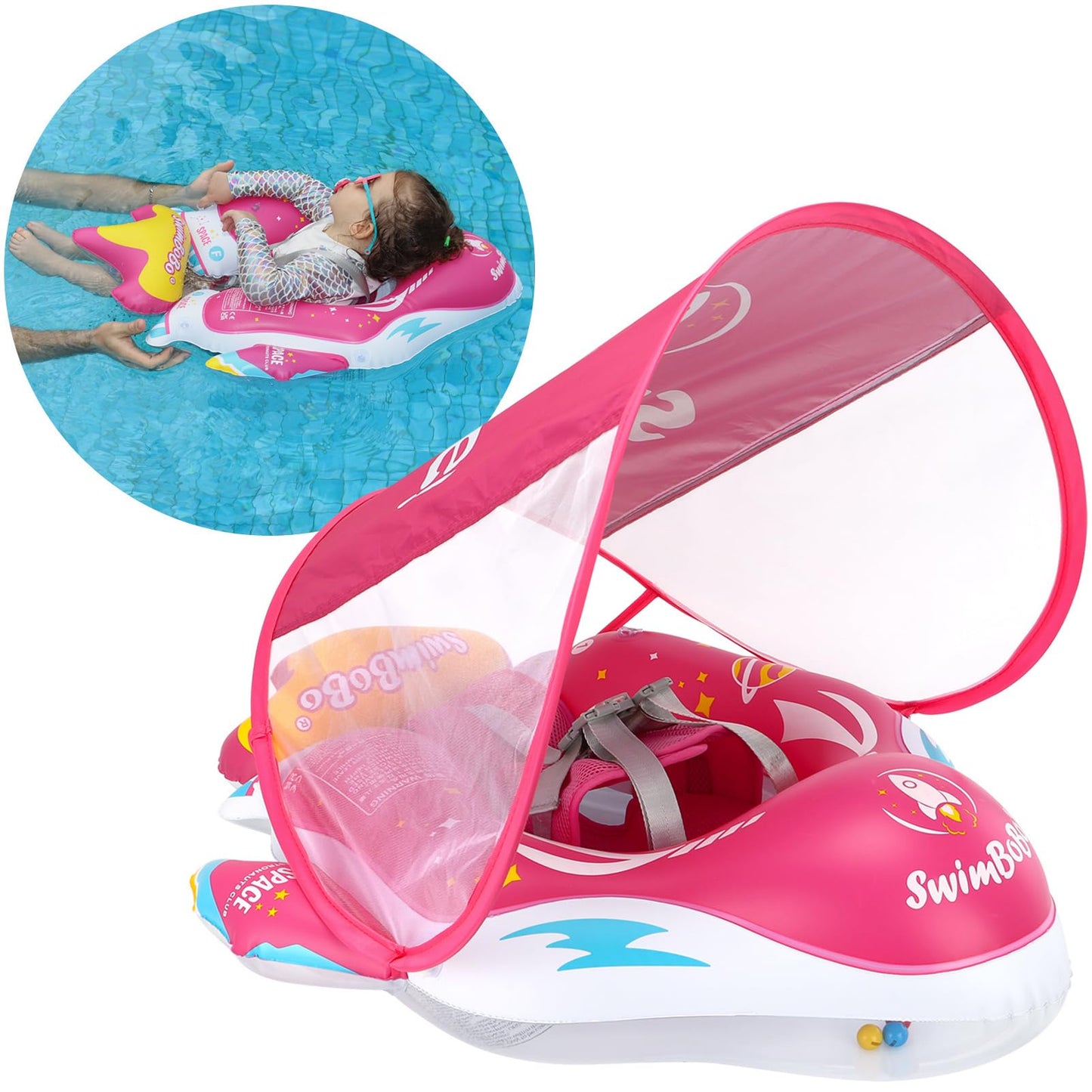 Free Swimming Baby Swimbobo SpaceShip Infant Pool Float with Canopy – Red, Large