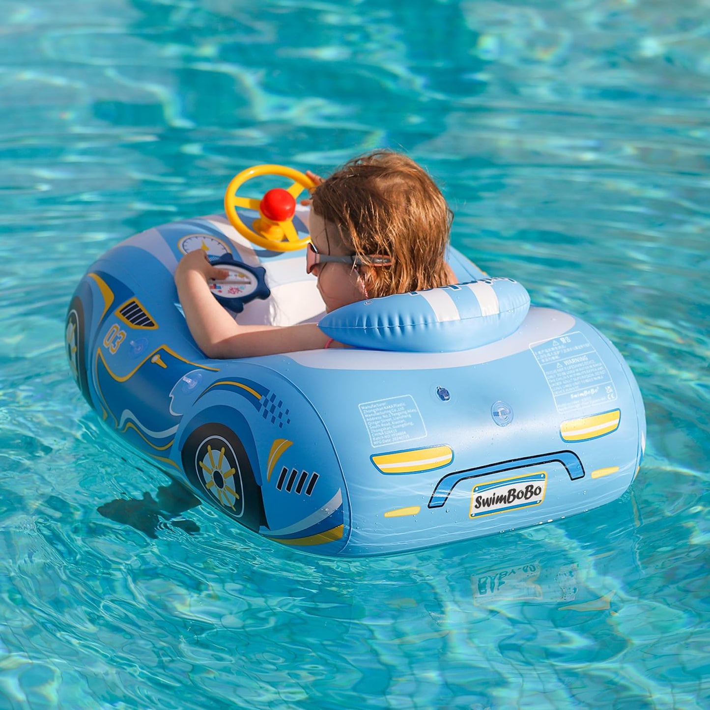 Free Swimming Baby Swimbobo Toddler Pool Float with Seat Boat – Blue Sport Car