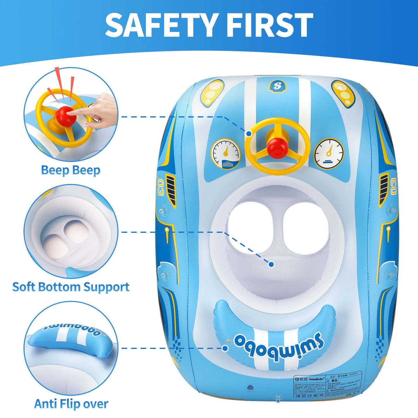 Free Swimming Baby Swimbobo Toddler Pool Float with Seat Boat – Blue Sport Car