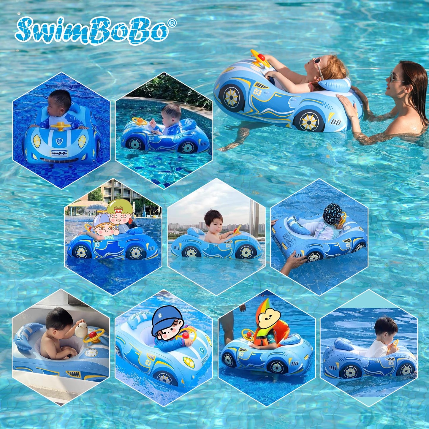 Free Swimming Baby Swimbobo Toddler Pool Float with Seat Boat – Blue Sport Car