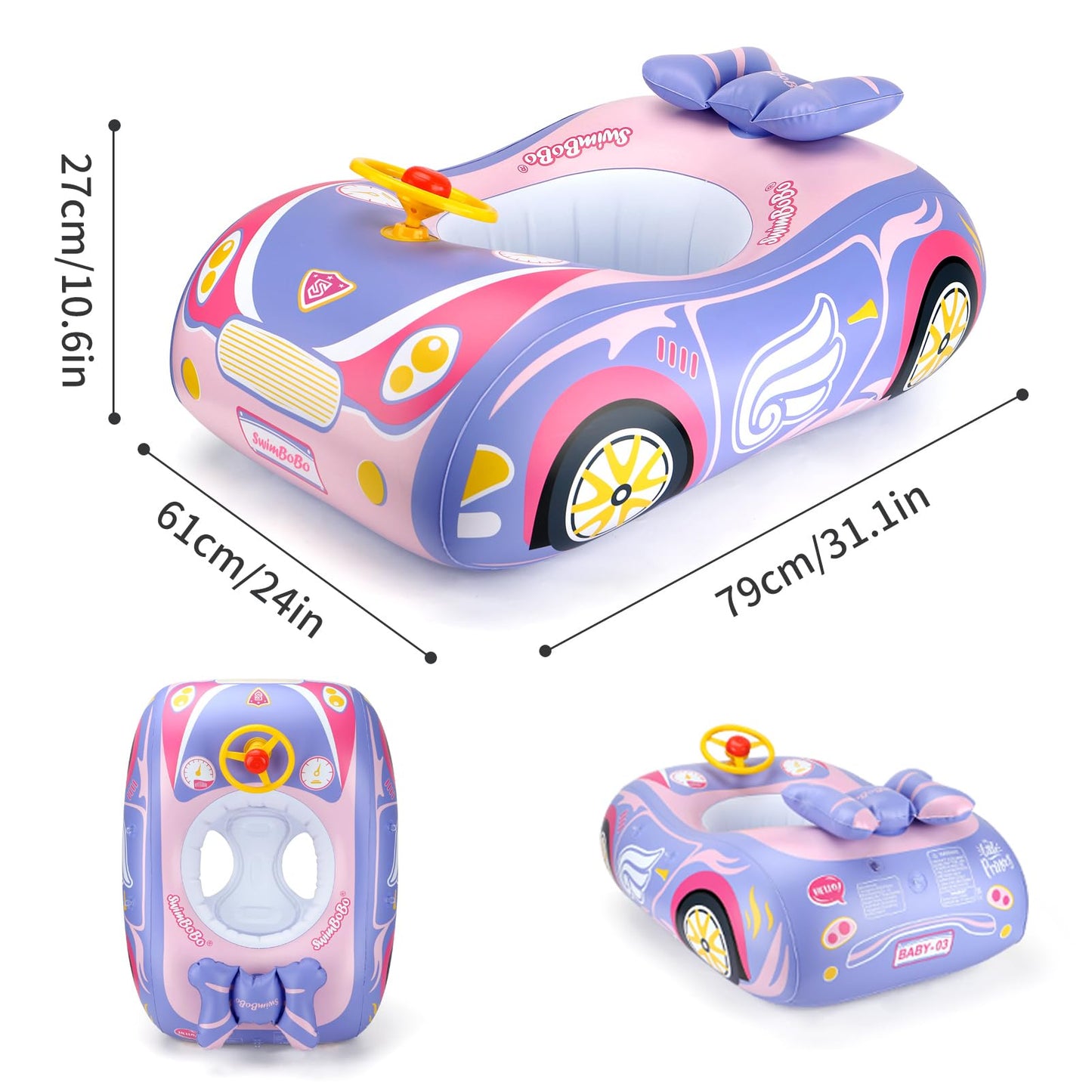 Free Swimming Baby Swimbobo Toddler Pool Float with Seat Car – Purple/Pink (3+ yrs)