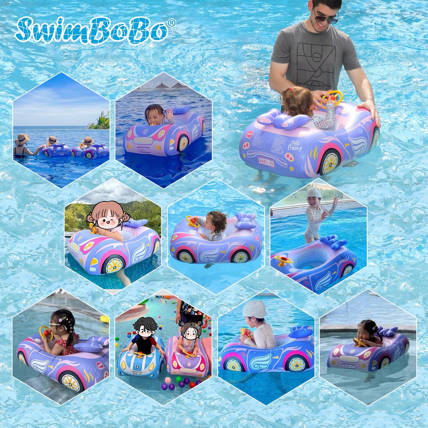 Free Swimming Baby Swimbobo Toddler Pool Float with Seat Car – Purple/Pink (3+ yrs)