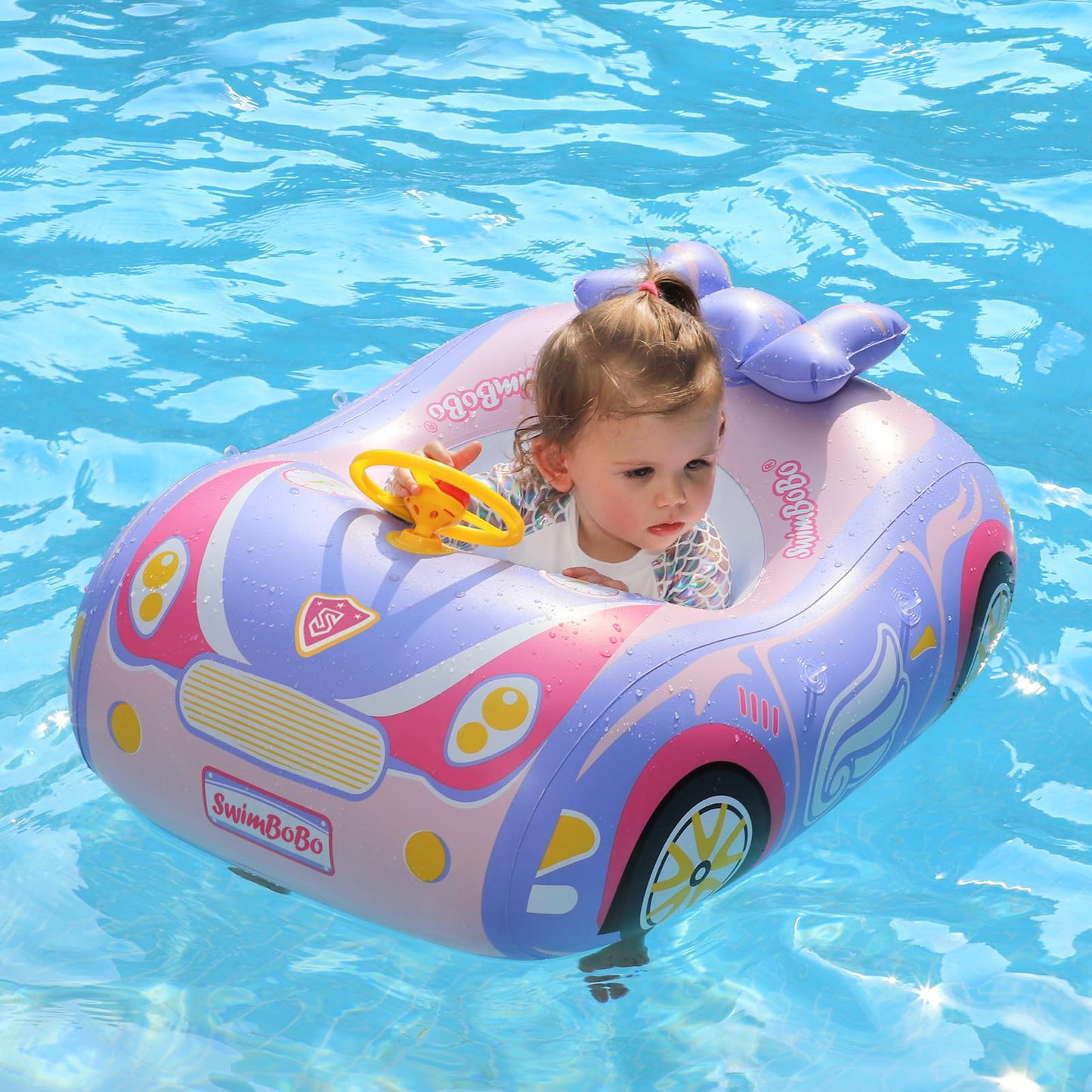 Free Swimming Baby Swimbobo Toddler Pool Float with Seat Car – Purple/Pink (3+ yrs)