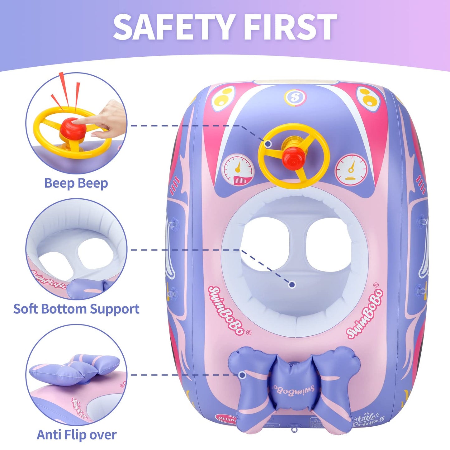 Free Swimming Baby Swimbobo Toddler Pool Float with Seat Car – Purple/Pink (3+ yrs)