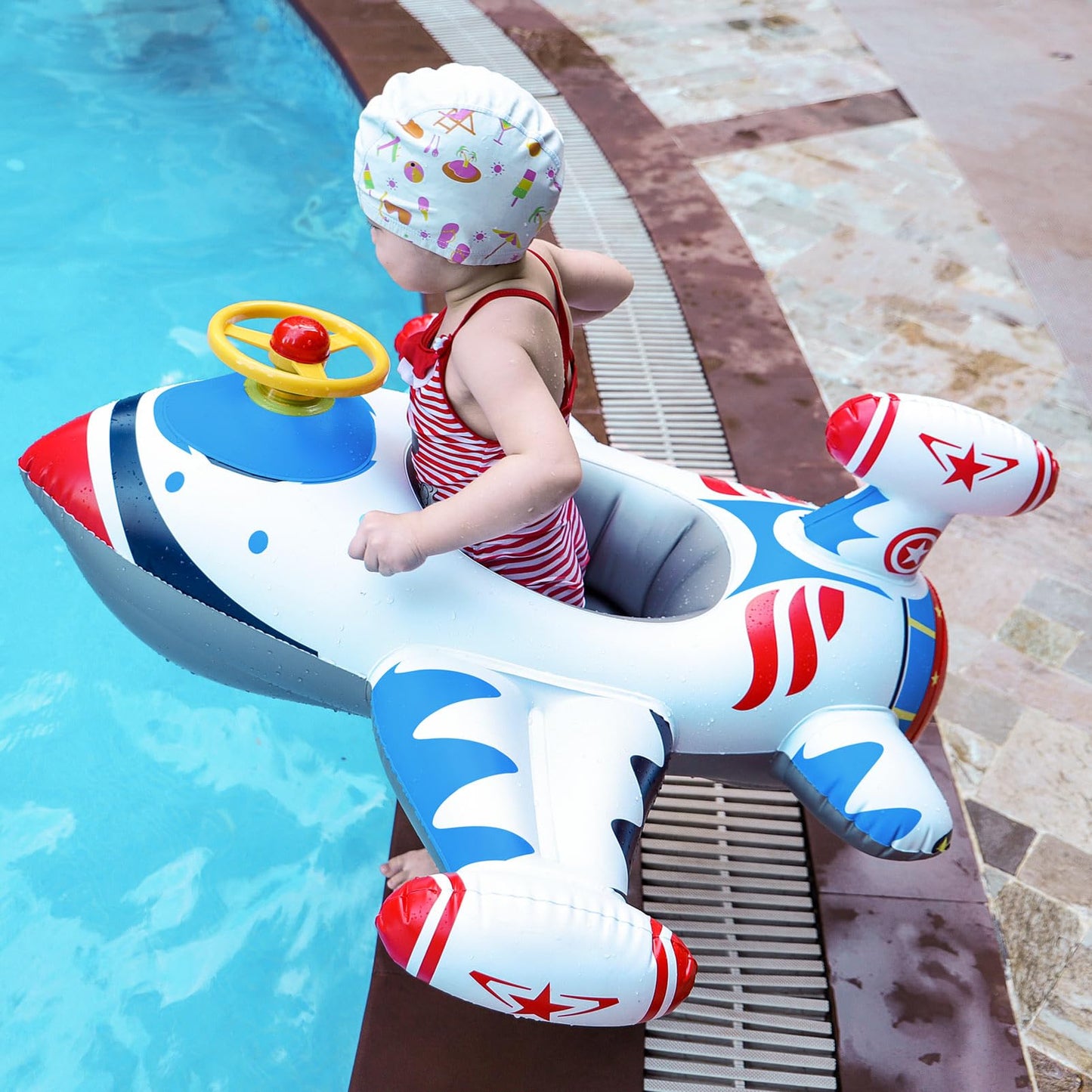 Free Swimming Baby Swimbobo Toddler Pool Float — White Airplane Ride-On for Kids 1–4