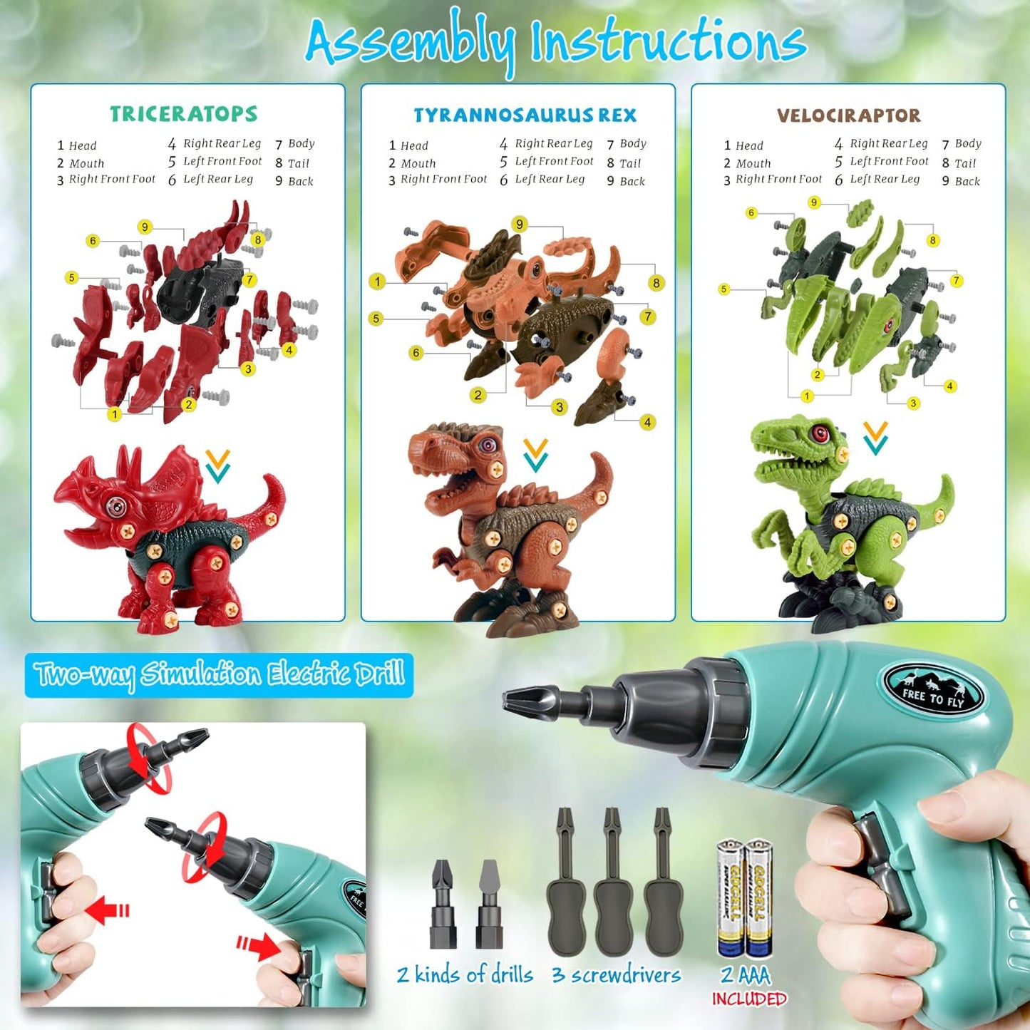 FREE TO FLY STEM Dinosaur Toys – Take-Apart Dinos for Kids 3-8