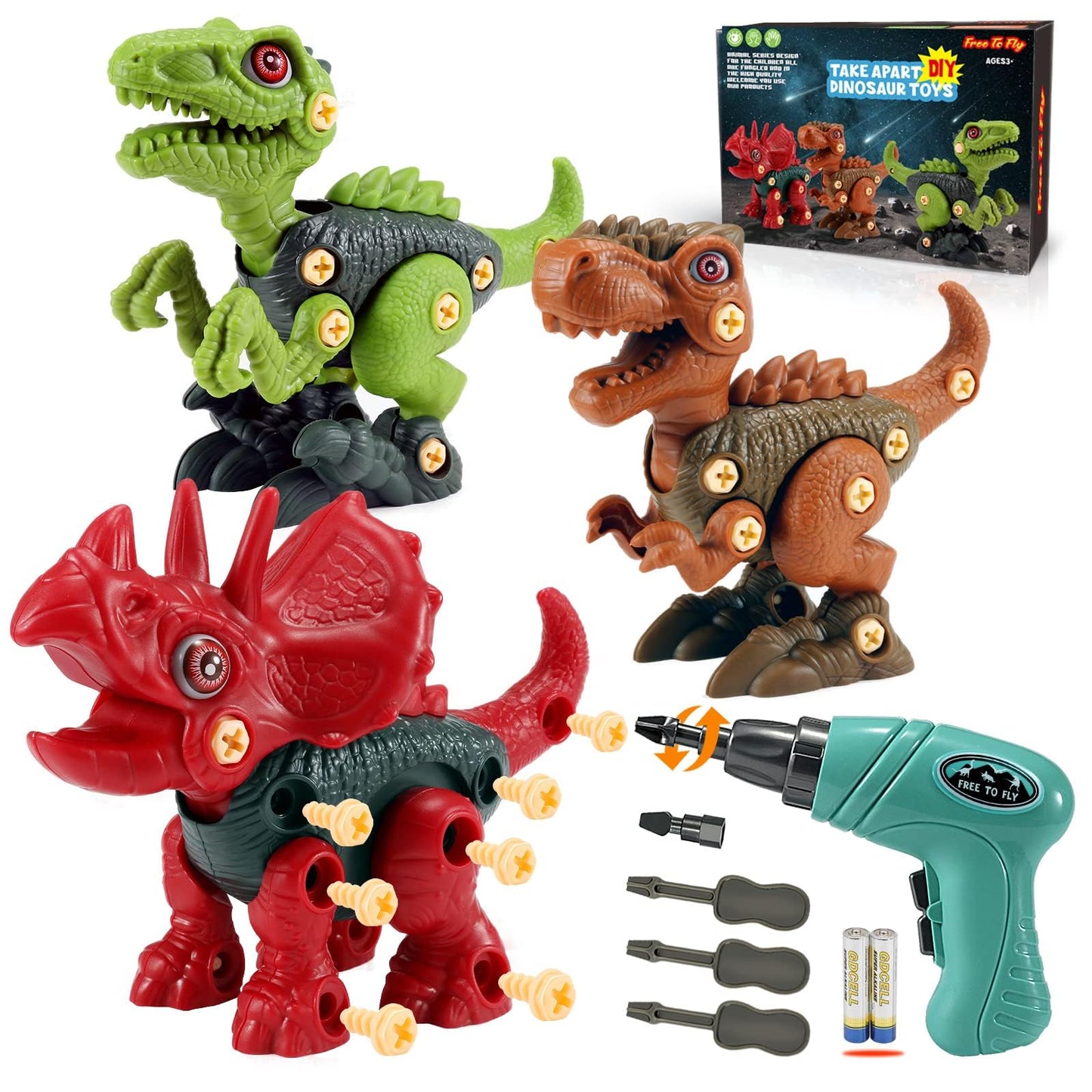 FREE TO FLY STEM Dinosaur Toys – Take-Apart Dinos for Kids 3-8