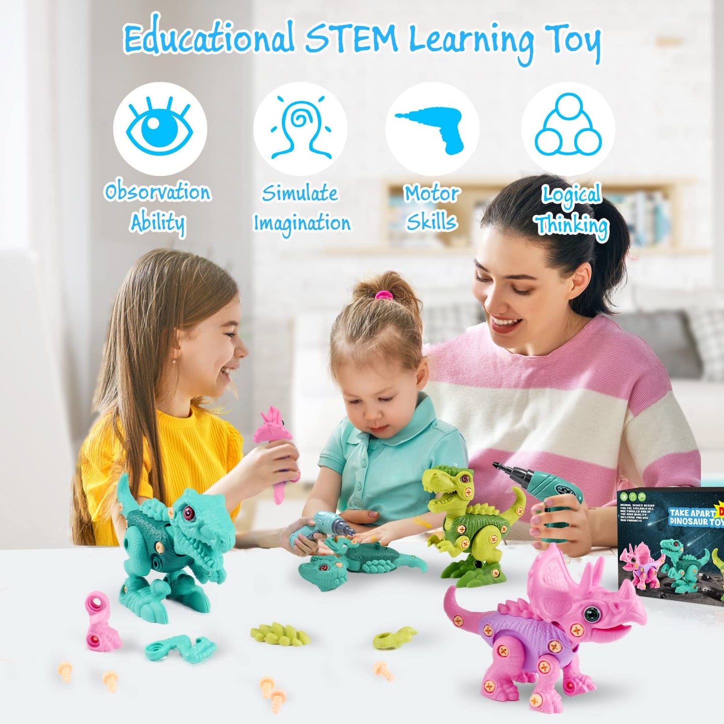 FREE TO FLY Dinosaur Toys for 3-7 Year Olds | Take Apart STEM Building Kit with Drill