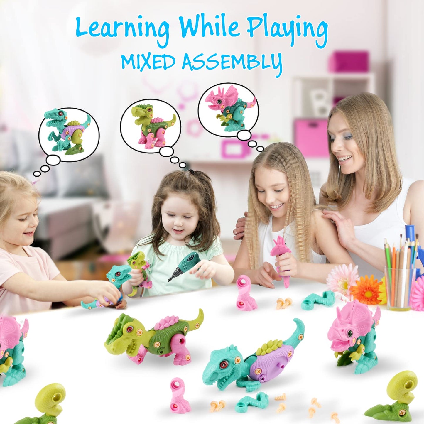 FREE TO FLY Dinosaur Toys for 3-7 Year Olds | Take Apart STEM Building Kit with Drill