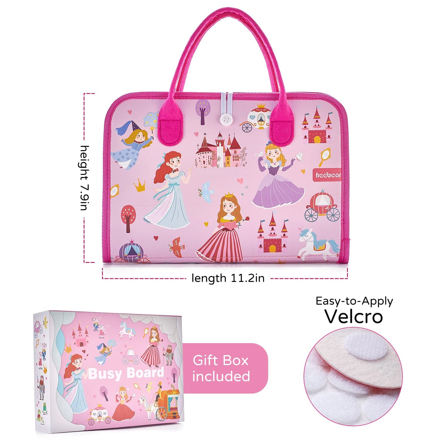 Freebear Busy Board Toddler Travel Toys — Montessori Sensory Board for 1–4 yrs (Princess)