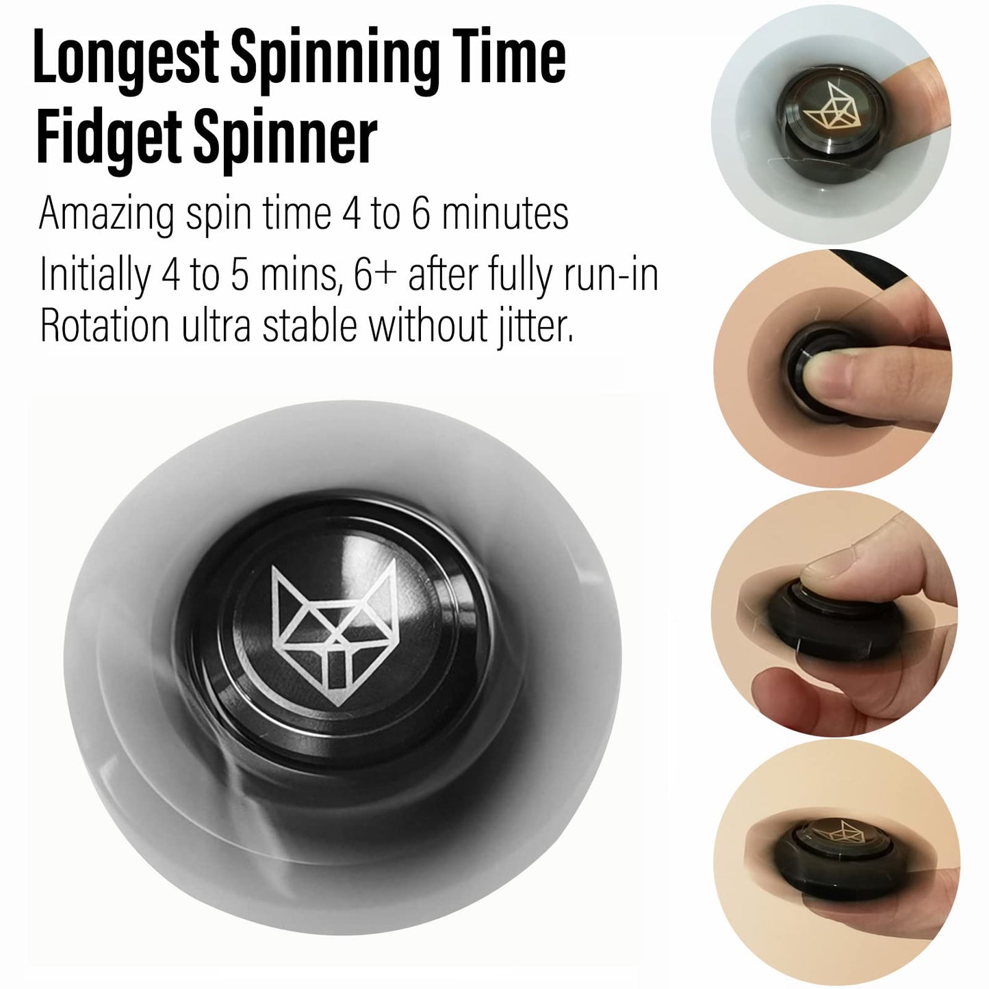 FREELOVE Metal Fidget Spinner – Stainless Steel Heavy Spin, Fox Mini Gyro, Black