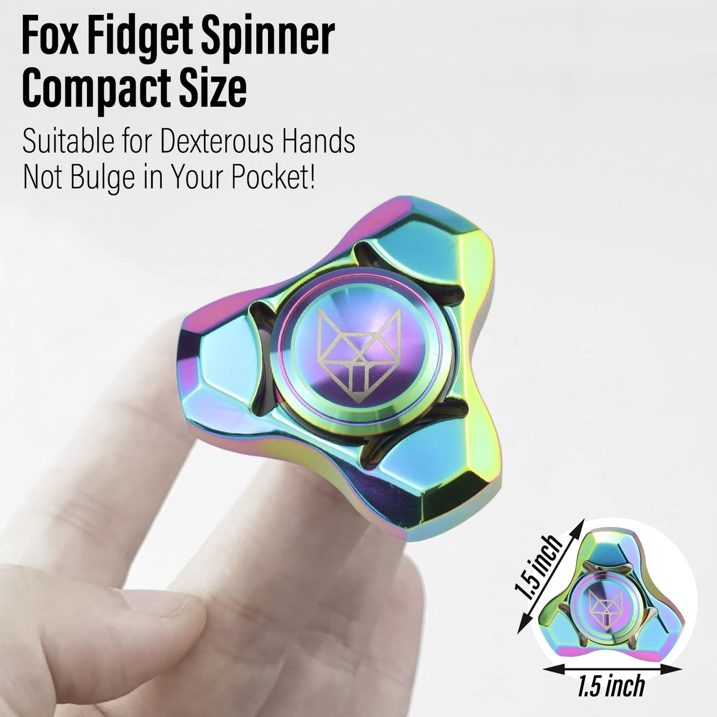 FREELOVE Metal Fidget Spinner for Adults – Stainless Steel, Fox Mini Gyro, Rainbow Finish