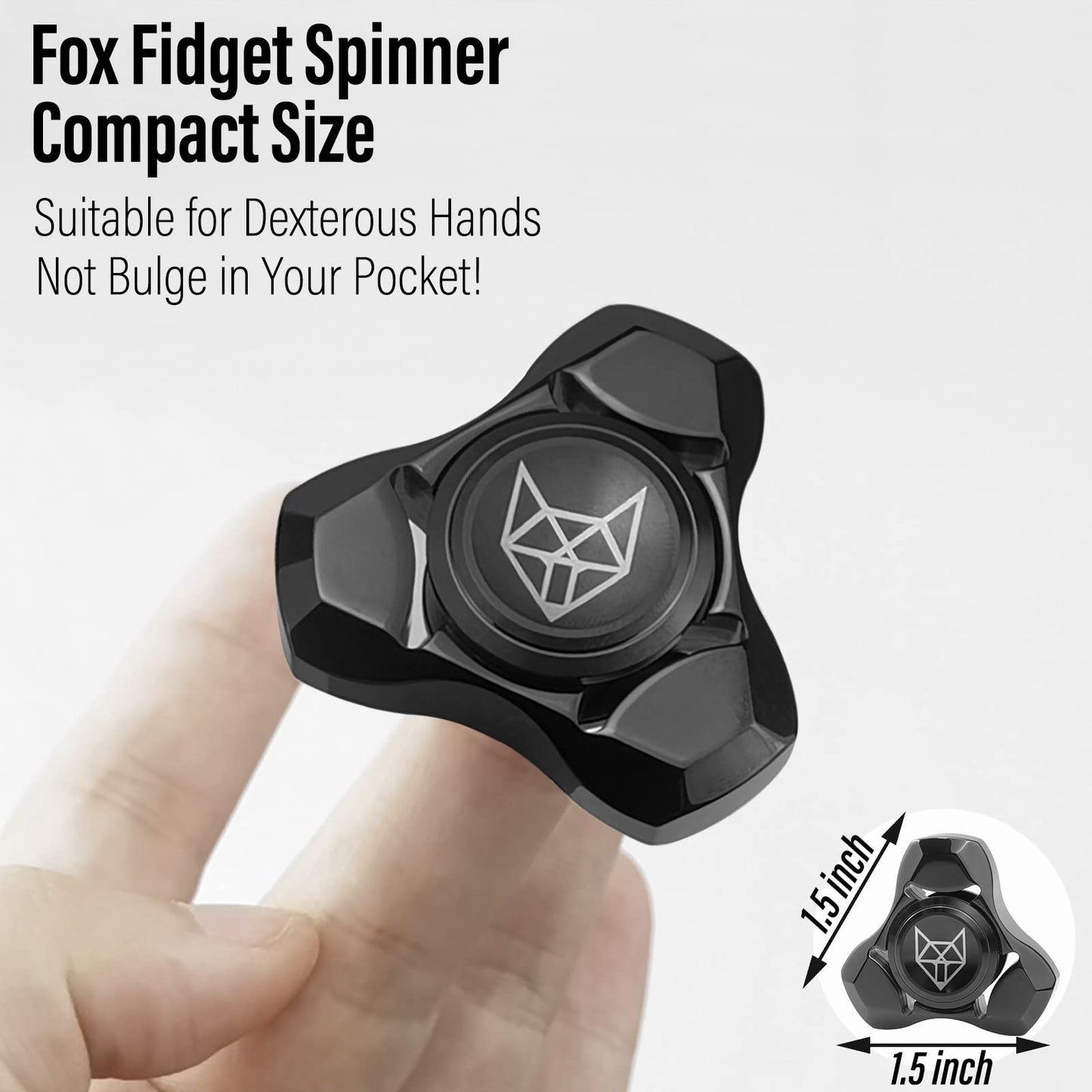 FREELOVE Metal Fidget Spinner – Stainless Steel Heavy Spin, Fox Mini Gyro, Black