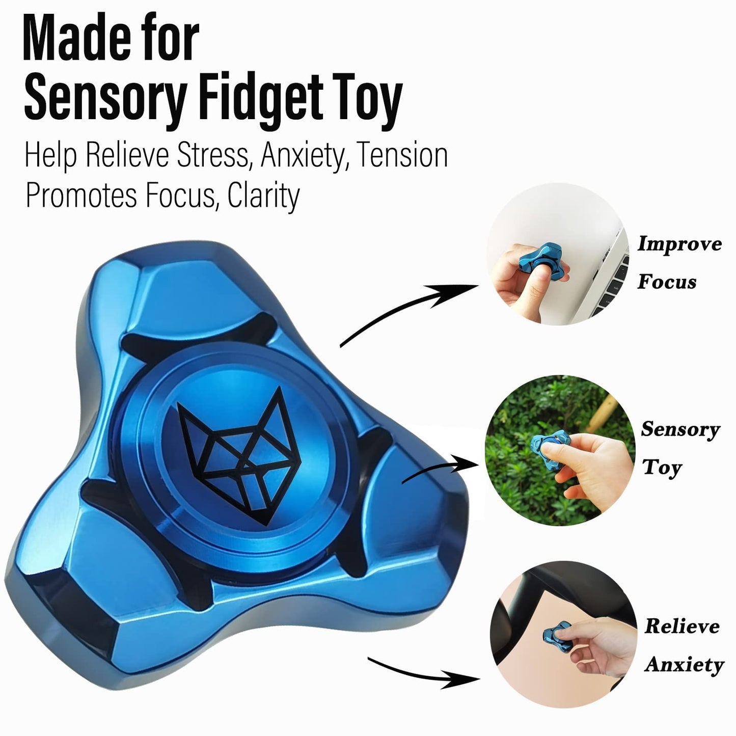 FREELOVE Metal Fidget Spinner for Adults – Stainless Steel, Heavy Spin, Blue