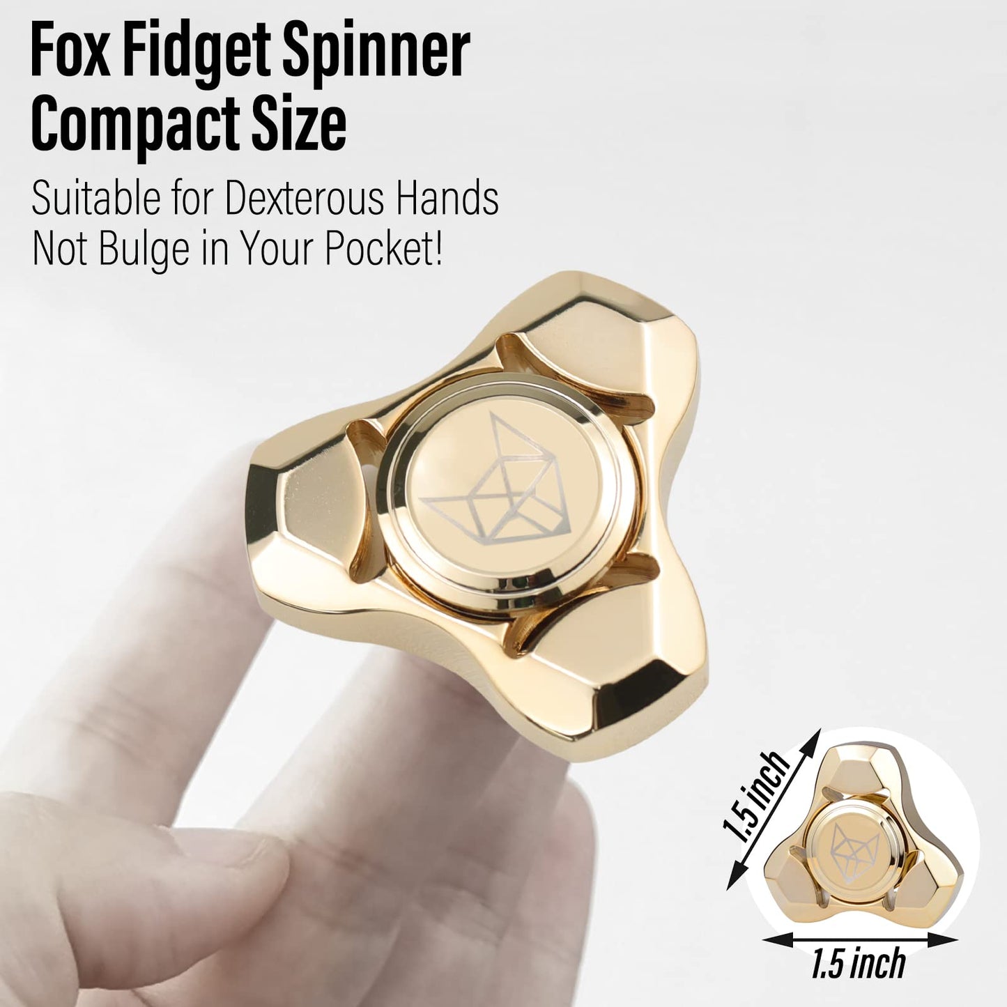 FREELOVE Metal Fidget Spinner for Adults — Stainless Steel Heavy Spin, Fox Mini Gyro, Premium Bearings, Gold