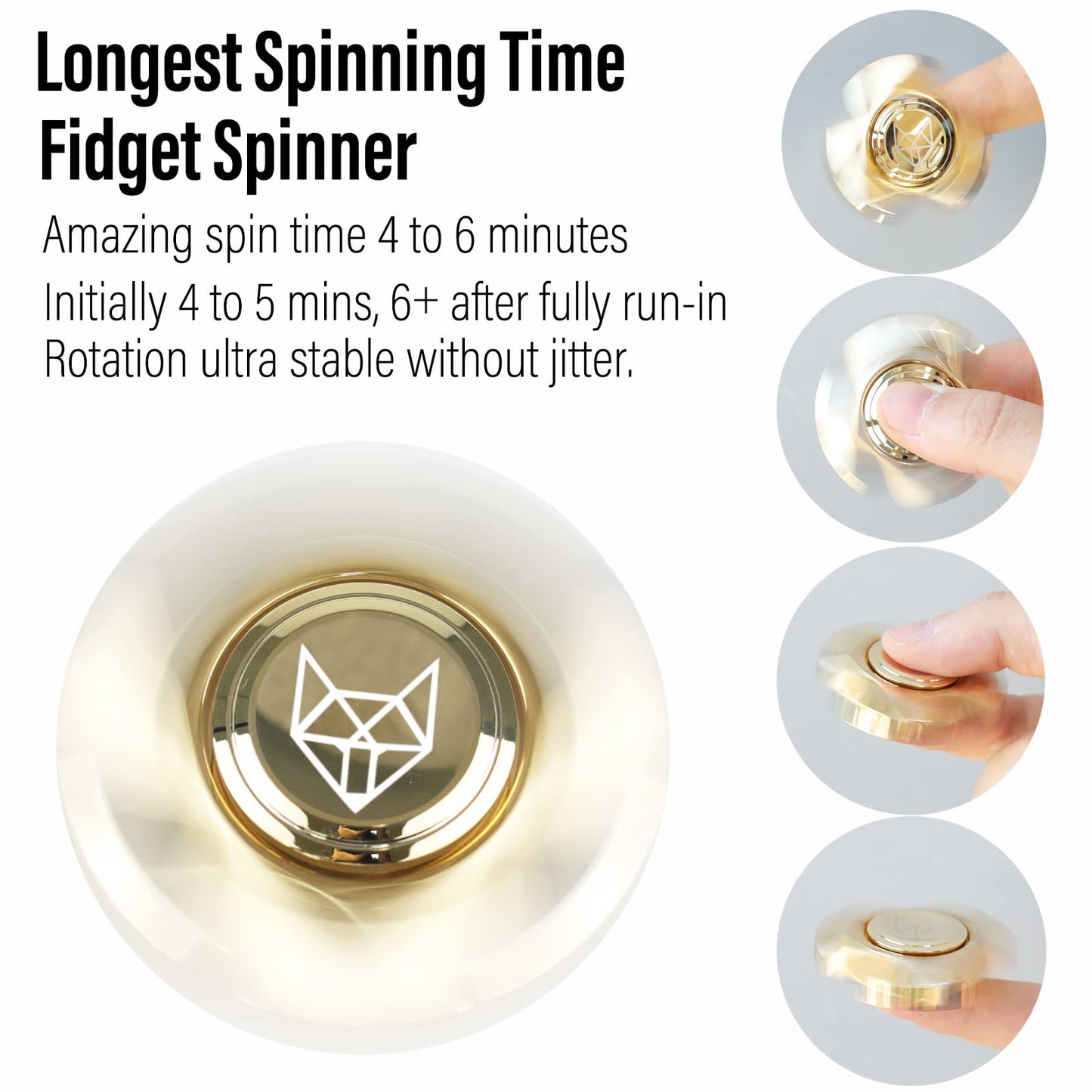 FREELOVE Metal Fidget Spinner for Adults — Stainless Steel Heavy Spin, Fox Mini Gyro, Premium Bearings, Gold