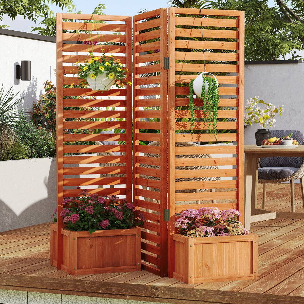 Freestanding Decorative Privacy Screen with 3 Hinged Panels-Yellow