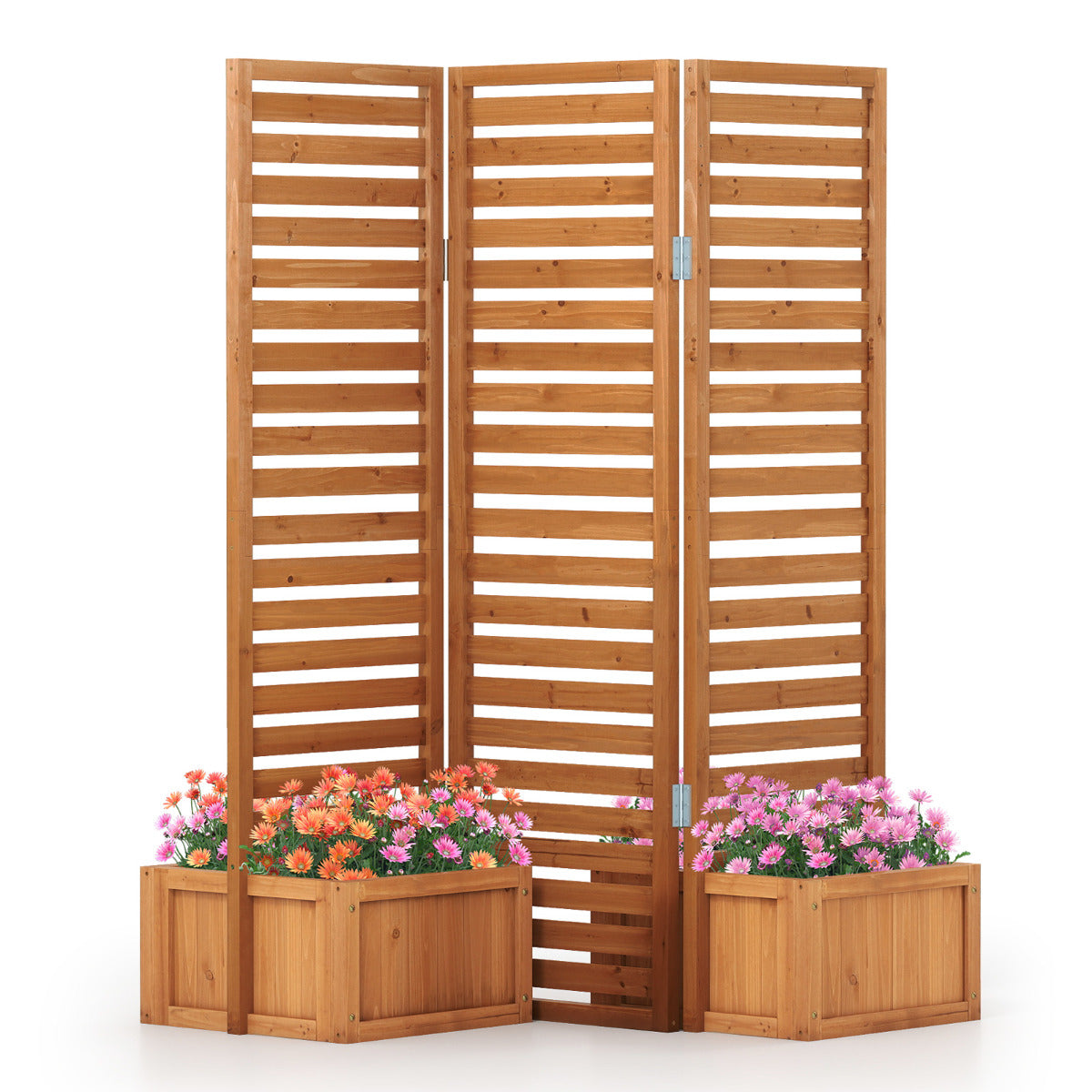 Freestanding Decorative Privacy Screen with 3 Hinged Panels-Yellow