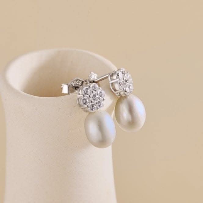 Fresh Water Pearl Sparkling Stone Dropper Earrings ERLE029
