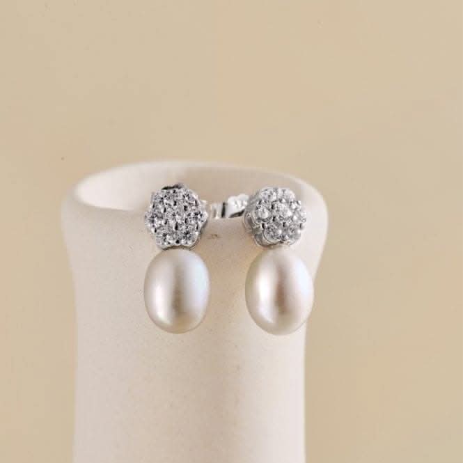 Fresh Water Pearl Sparkling Stone Dropper Earrings ERLE029