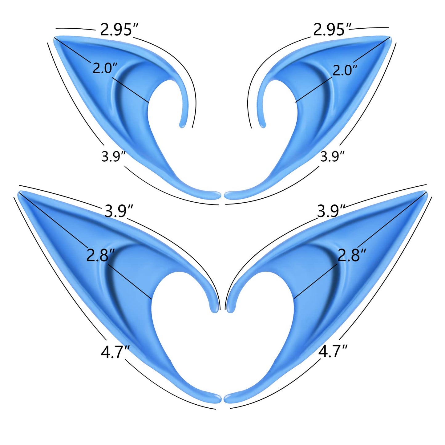FRESHME Renaissance Fairy Ears – 2 Blue Elf Ears for Cosplay & Dress Up