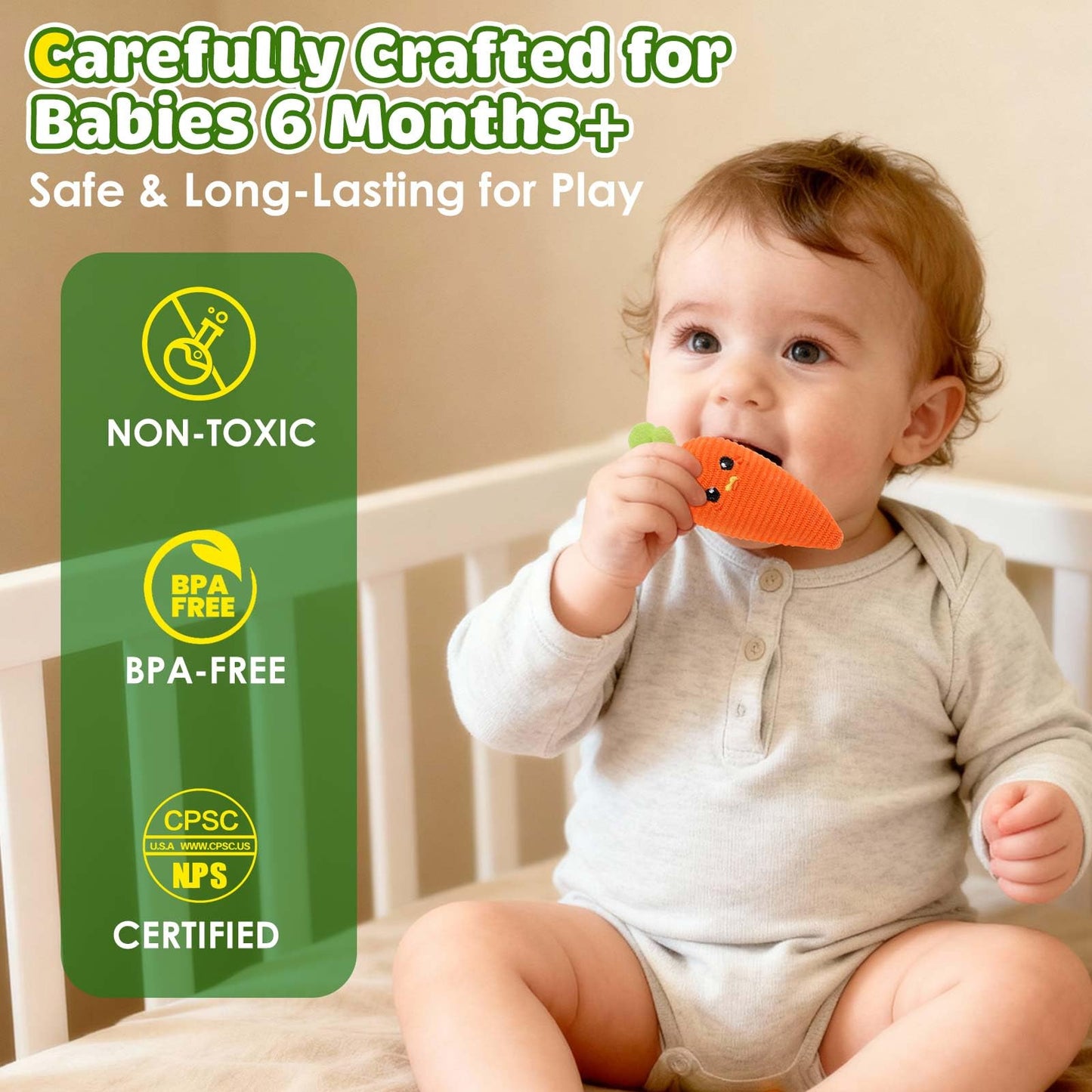 FREYBLI Baby Toys 6-12 Months – Soft Garden Plush with Rattle, Mirror & Textures