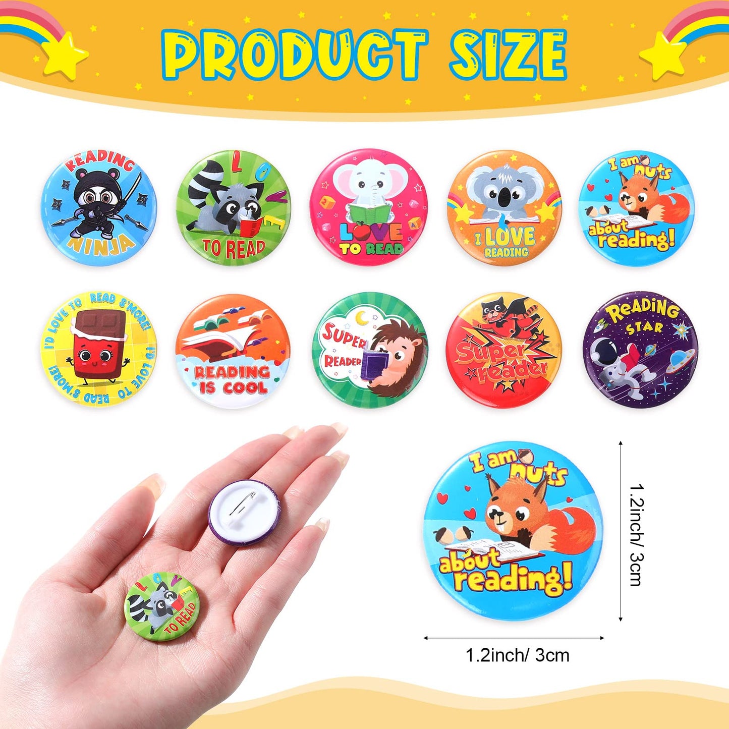 Frienda 60 Pcs Love to Read Slap Bracelets & Pins — Classroom Rewards & Book Week Prizes