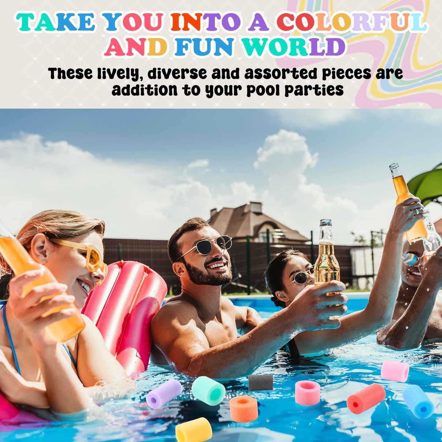 Frienda 50 Pcs Pool Noodles Bits – Multicolor Small-Size Foam Noodles for Play & DIY Crafts
