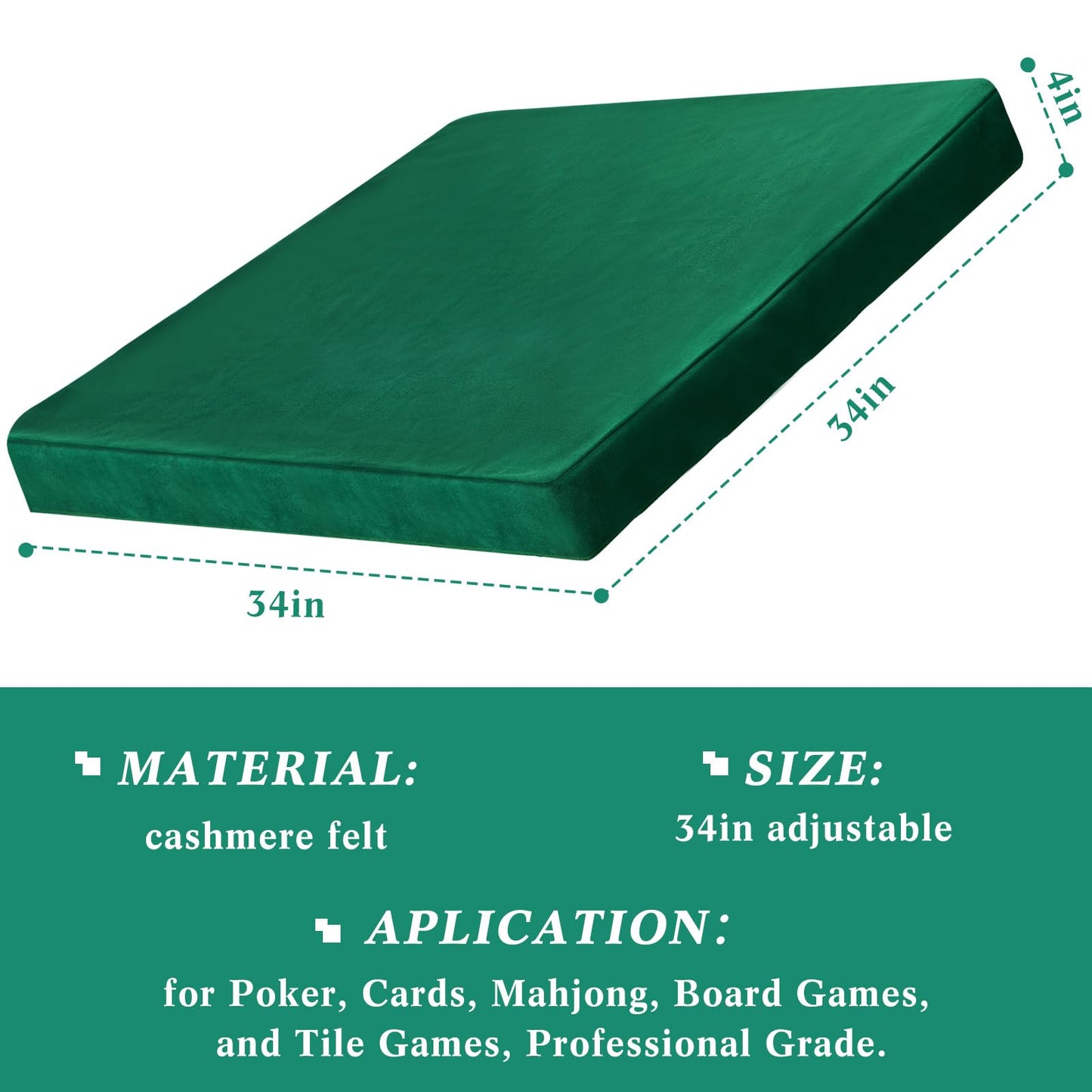 Frienda Green Felt Table Cover | 34x34 in Folding Card Tablecloth for Poker, Mahjong & Board Games