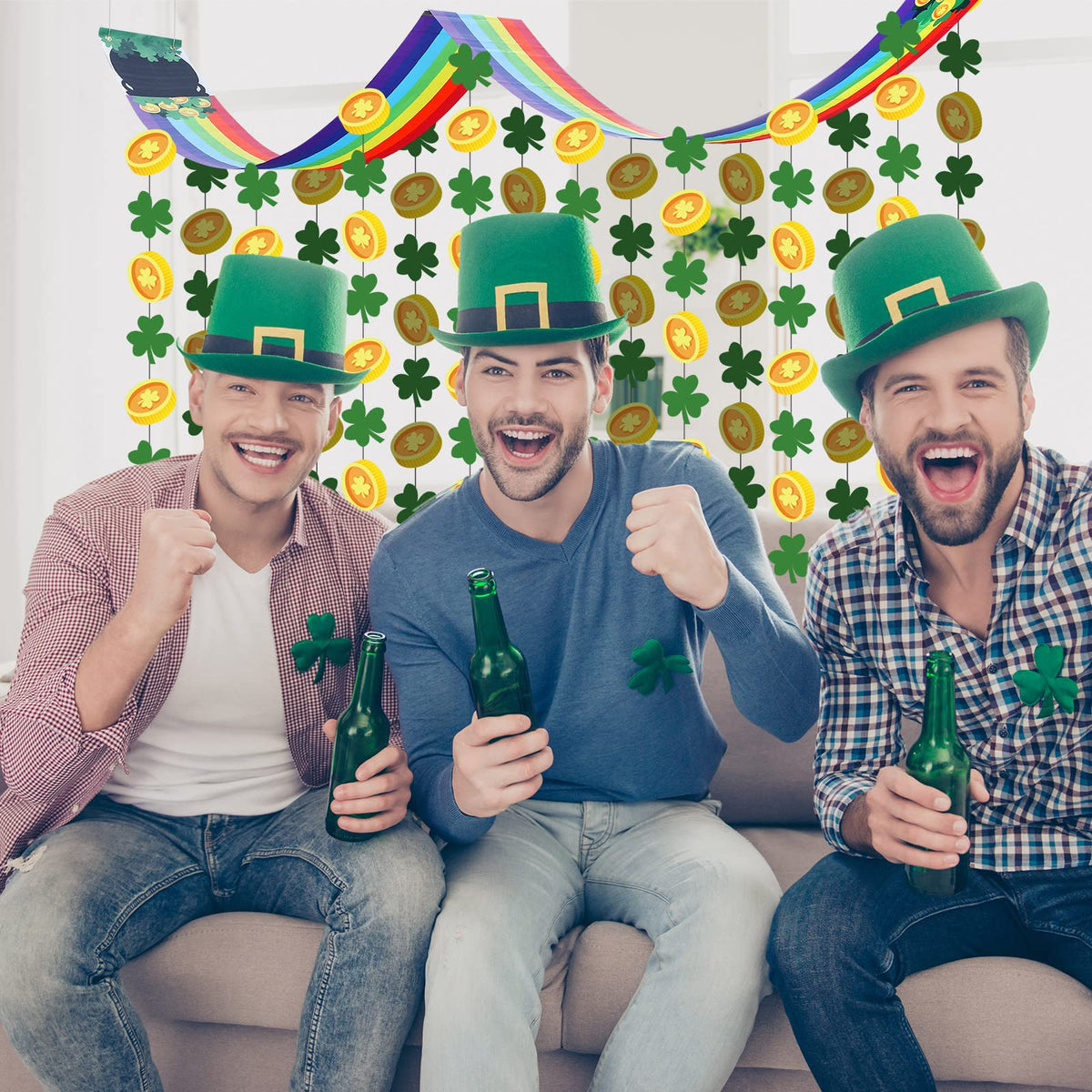 Frienda St. Patrick's Day Rainbow Ceiling Decor – Pot of Gold & Shamrock Garlands