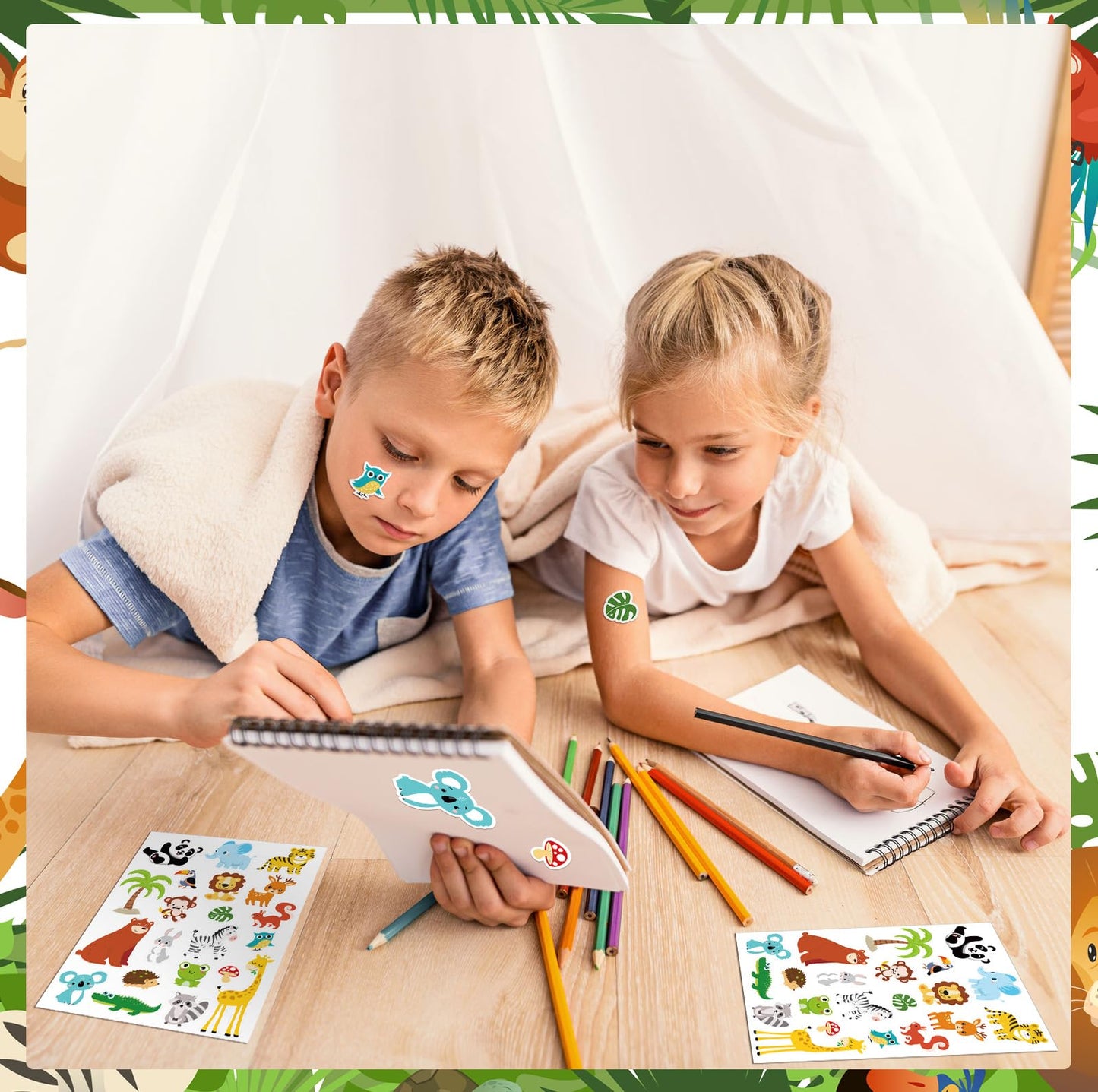 Frienda 500 Pcs Cute Jungle Animals Stickers for Kids – 25 Sheets, 20 Designs, Classroom & Party Decor