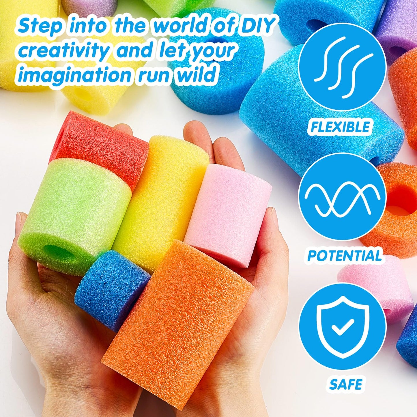 Frienda 50 Pcs Pool Noodles Bits – Multicolor Craft Foam Pieces for DIY & Play