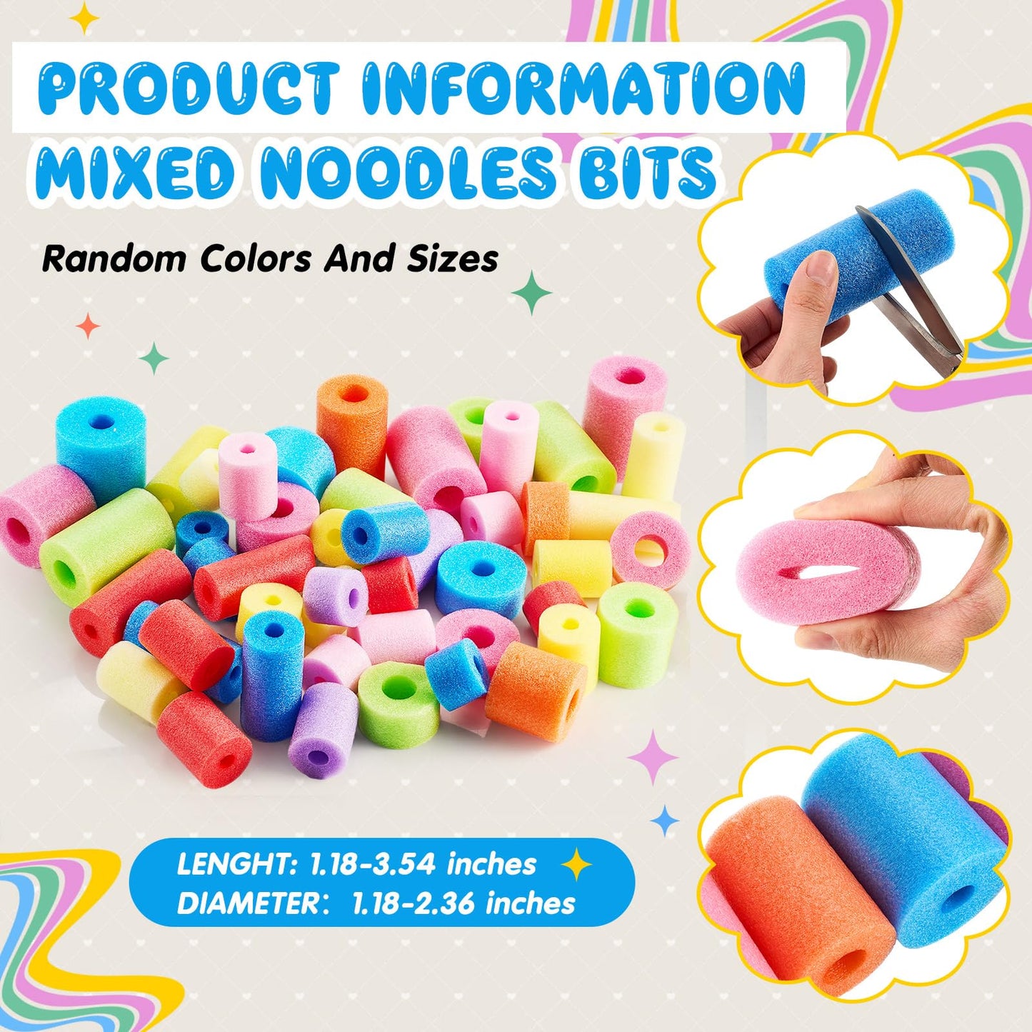Frienda 50 Pcs Pool Noodles Bits – Multicolor Craft Foam Pieces for DIY & Play