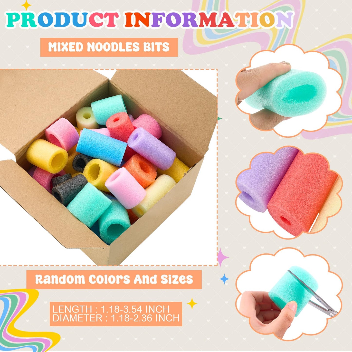 Frienda 50 Pcs Pool Noodles Bits – Multicolor Small-Size Foam Noodles for Play & DIY Crafts