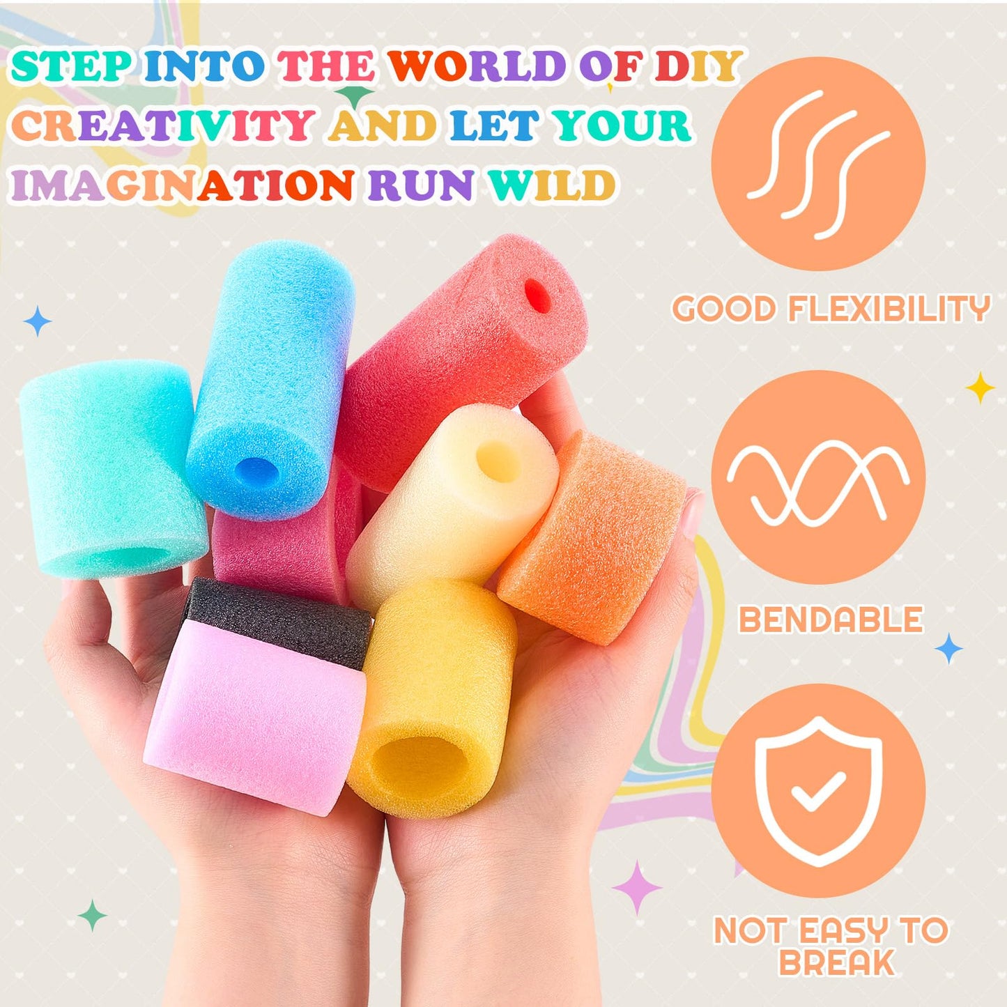 Frienda 50 Pcs Pool Noodles Bits – Multicolor Small-Size Foam Noodles for Play & DIY Crafts