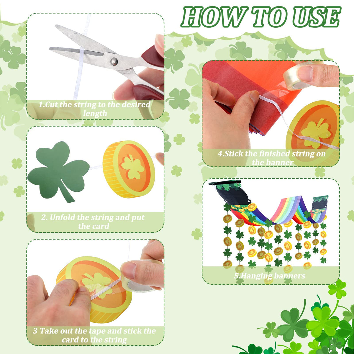 Frienda St. Patrick's Day Rainbow Ceiling Decor – Pot of Gold & Shamrock Garlands