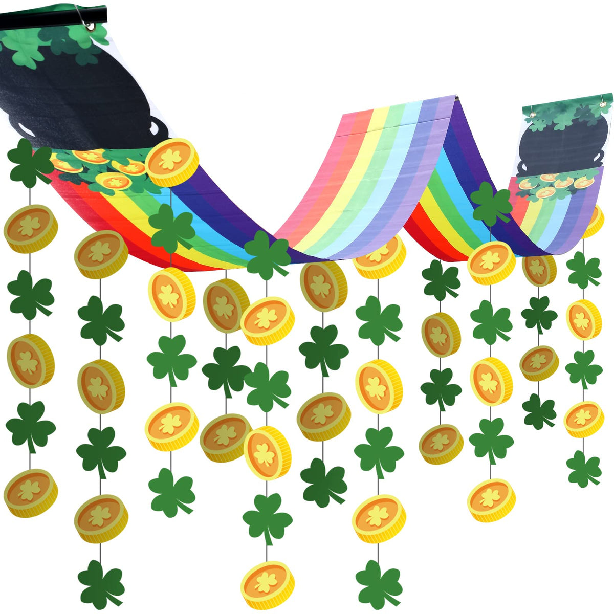 Frienda St. Patrick's Day Rainbow Ceiling Decor – Pot of Gold & Shamrock Garlands