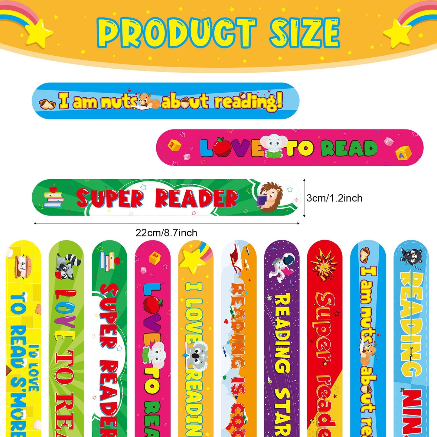Frienda 60 Pcs Love to Read Slap Bracelets & Pins — Classroom Rewards & Book Week Prizes