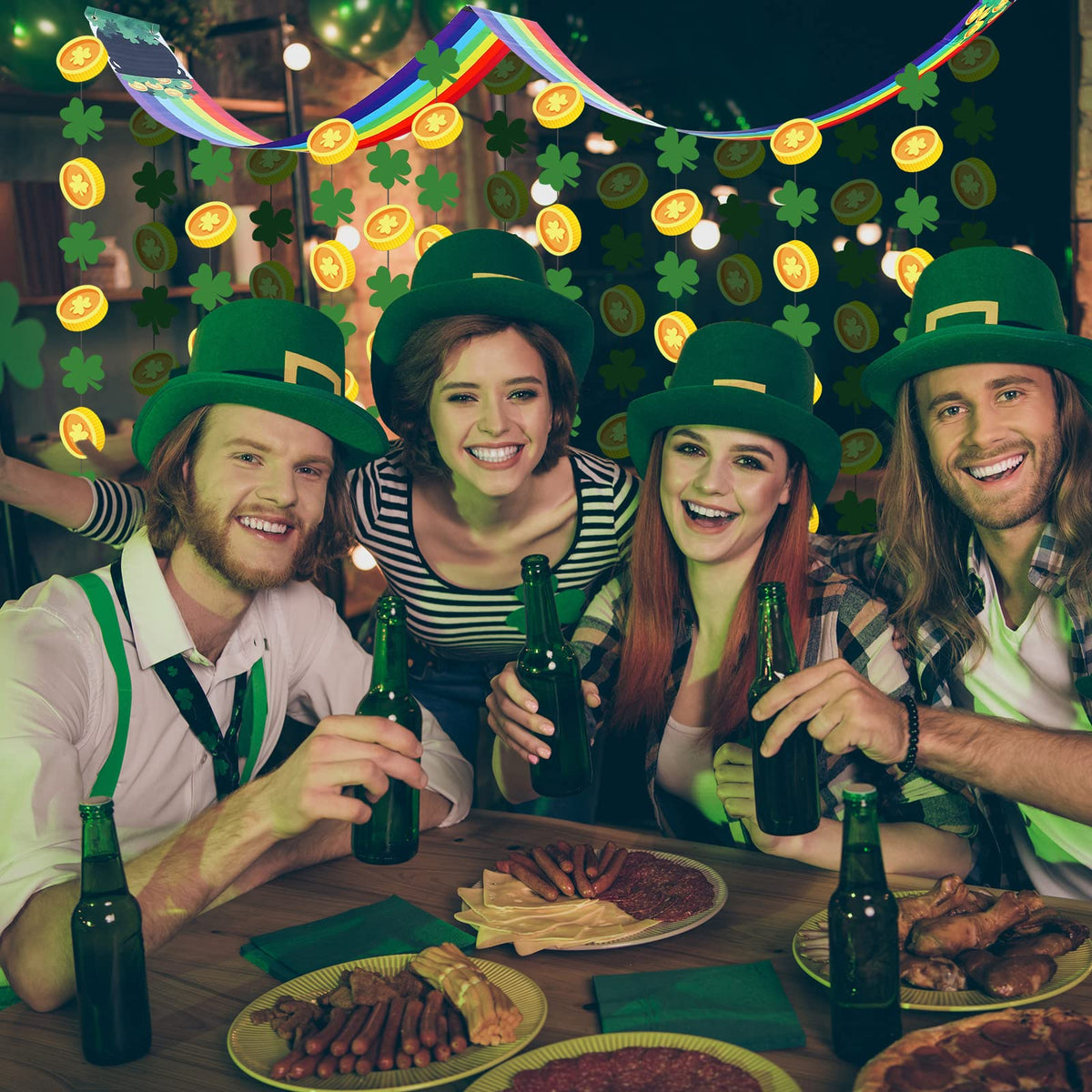 Frienda St. Patrick's Day Rainbow Ceiling Decor – Pot of Gold & Shamrock Garlands