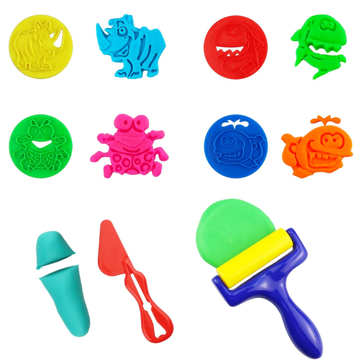 FRIMOONY 61-Piece Plastic Dough Tools for Kids – Letters, Roller, Cookie Cutters & Stamps in Bright Colors