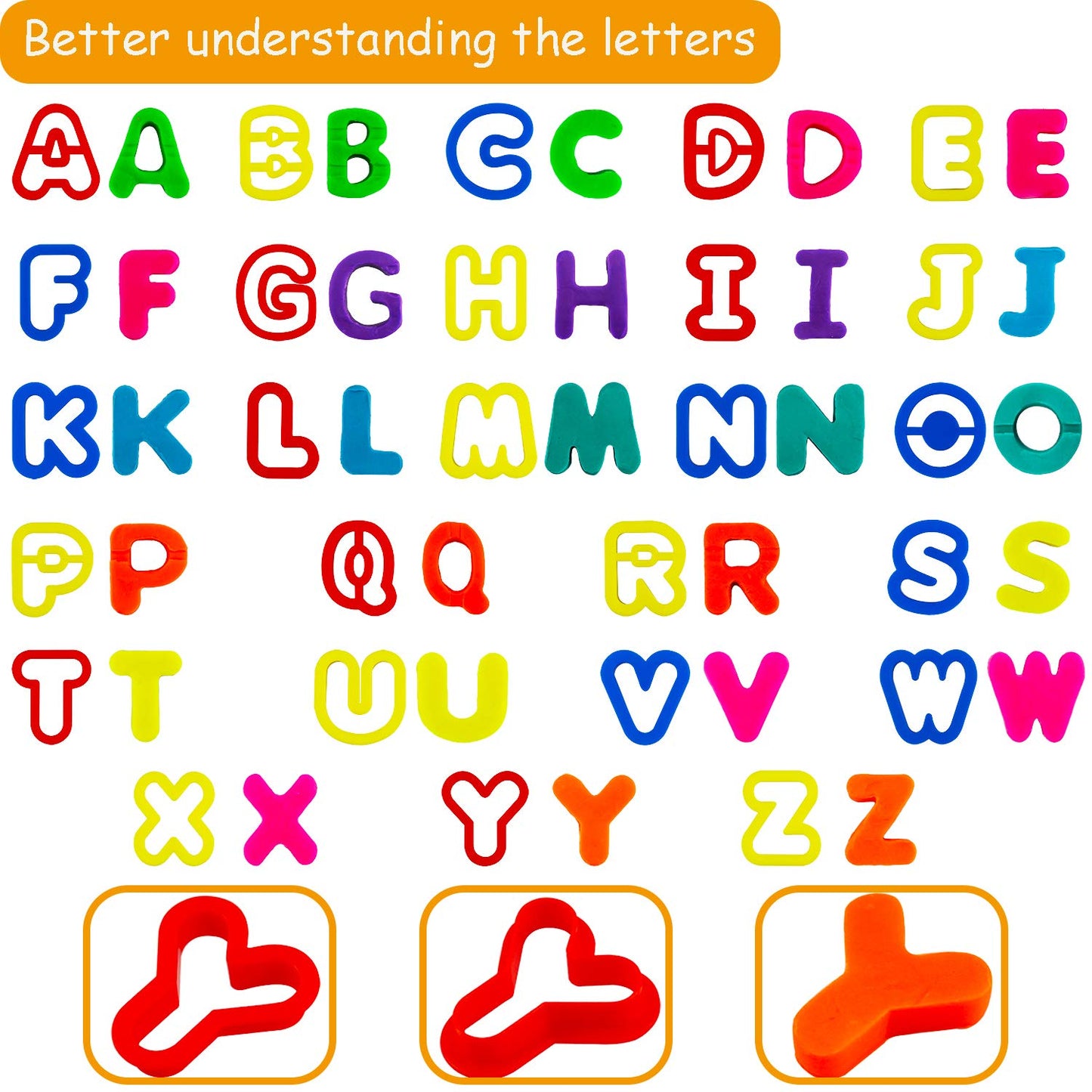 FRIMOONY 61-Piece Plastic Dough Tools for Kids – Letters, Roller, Cookie Cutters & Stamps in Bright Colors
