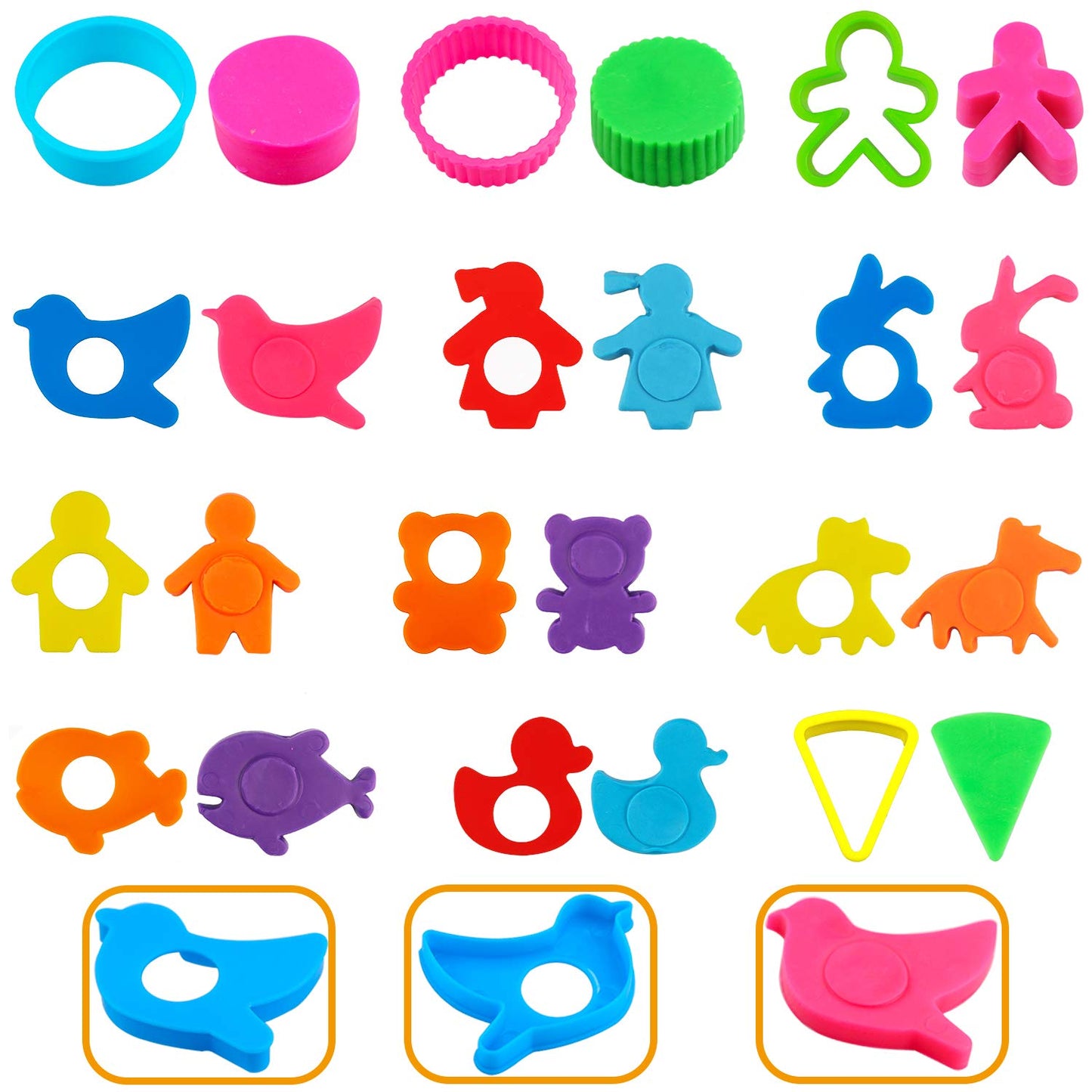 FRIMOONY 61-Piece Plastic Dough Tools for Kids – Letters, Roller, Cookie Cutters & Stamps in Bright Colors